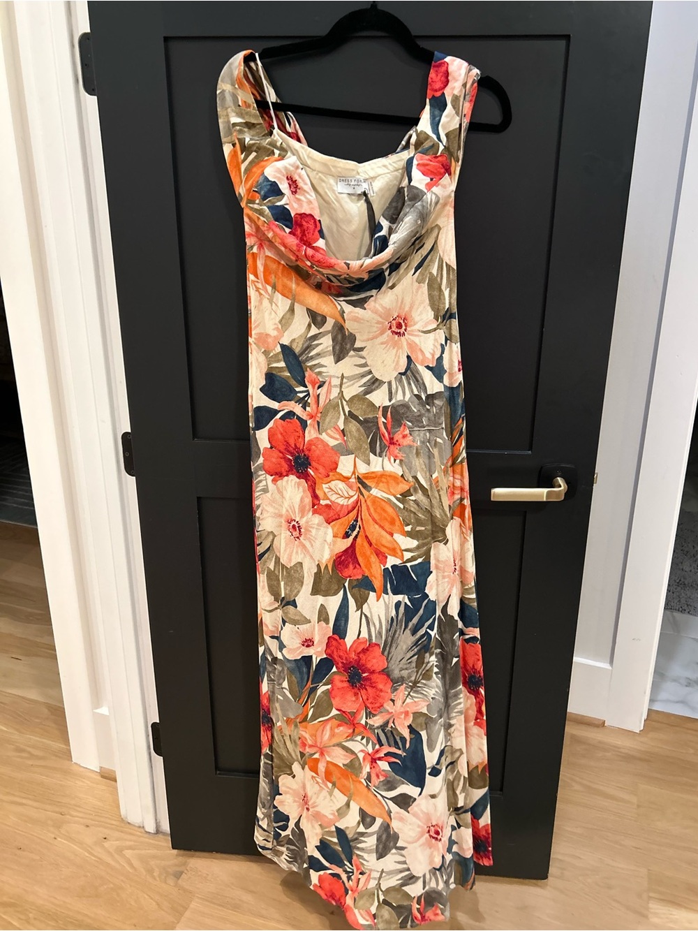 Dress Forum Floral Cowl Neck Maxi Dress in Cream, Coral, Navy and Olive